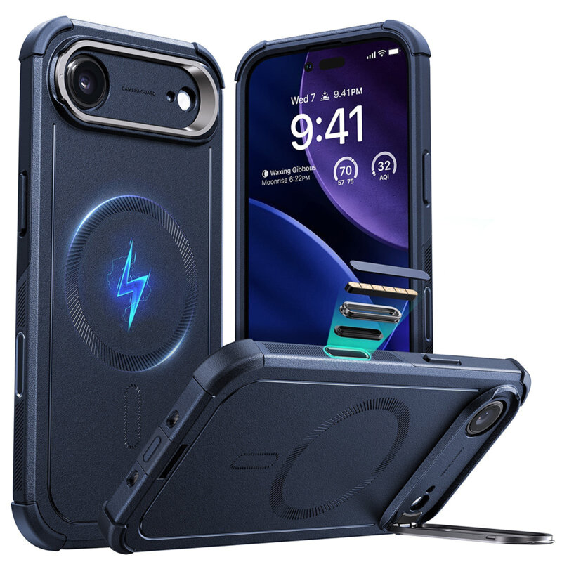 Husa iPhone 17 Air ESR Cyber Armor Kickstand, albastru