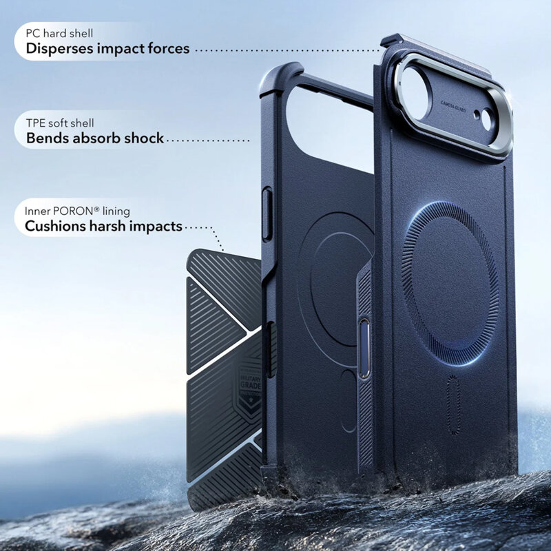 Husa iPhone 17 Air ESR Cyber Armor Kickstand, albastru