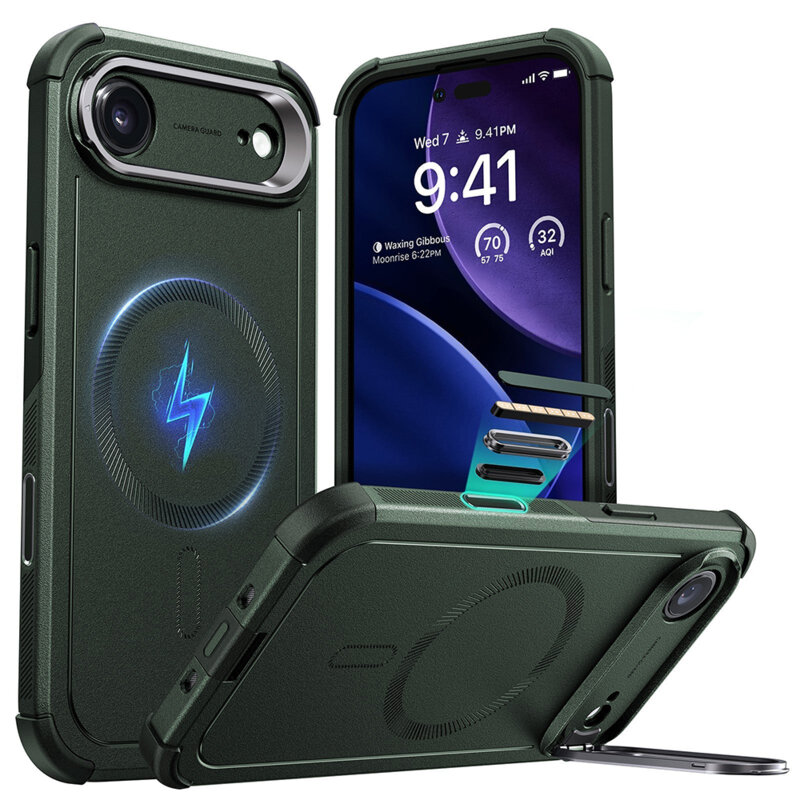 Husa iPhone 17 Air ESR Cyber Armor Kickstand, verde