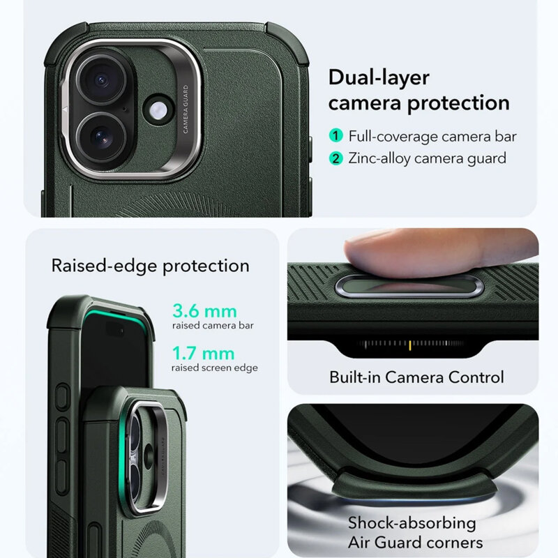 Husa iPhone 17 ESR Cyber Armor Kickstand, verde