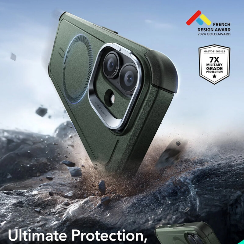 Husa iPhone 17 ESR Cyber Armor Kickstand, verde