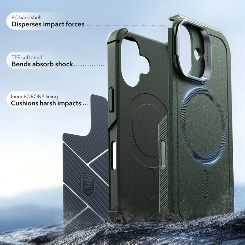 Husa iPhone 17 ESR Cyber Armor Kickstand, verde