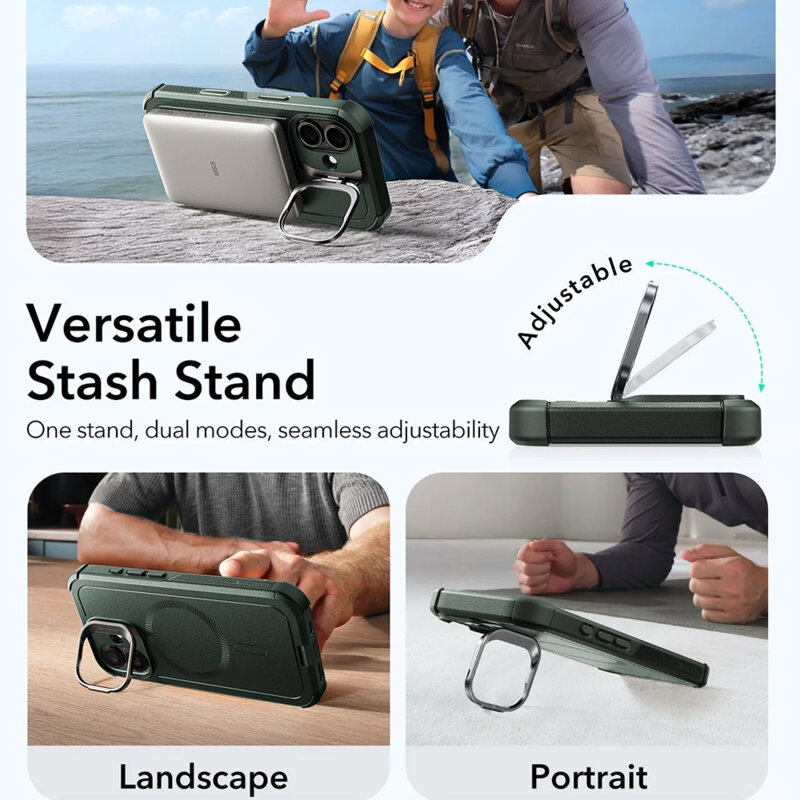 Husa iPhone 17 ESR Cyber Armor Kickstand, verde