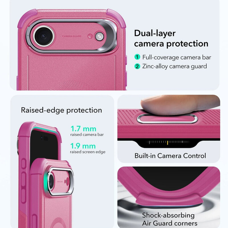 Husa iPhone 17 Air ESR Cyber Armor Kickstand, roz