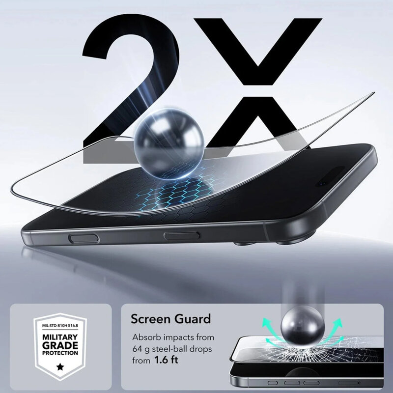 [Pachet 3x] Folie sticla iPhone 17 Pro ESR Tempered Glass UltraFit, negru