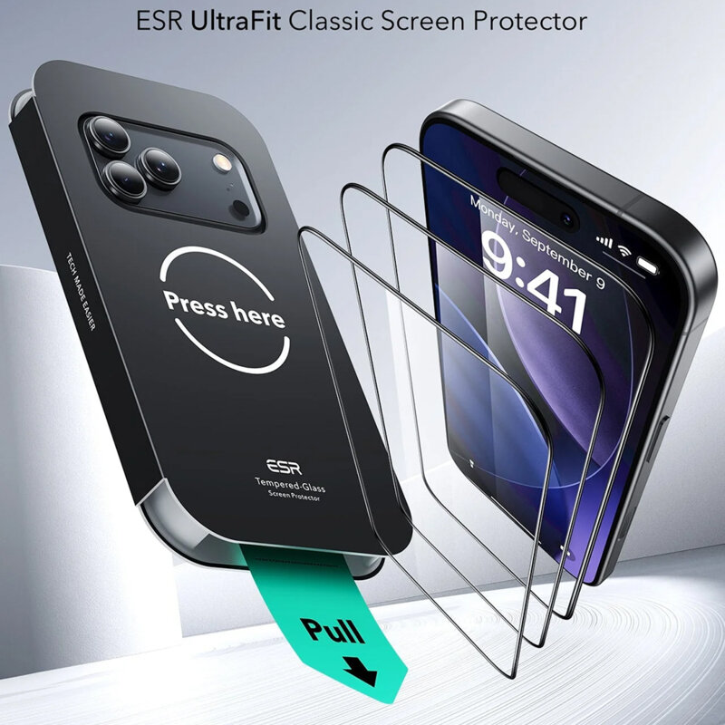 [Pachet 3x] Folie sticla iPhone 17 Pro Max ESR Tempered Glass UltraFit, transparenta