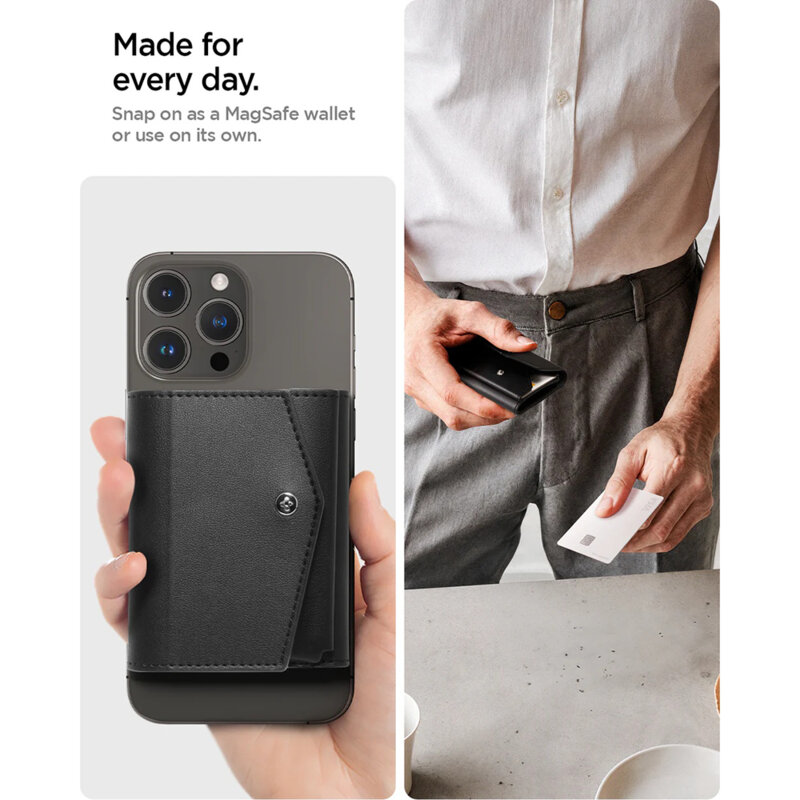 Portofel magnetic MagSafe 3 carduri, universal Spigen, negru