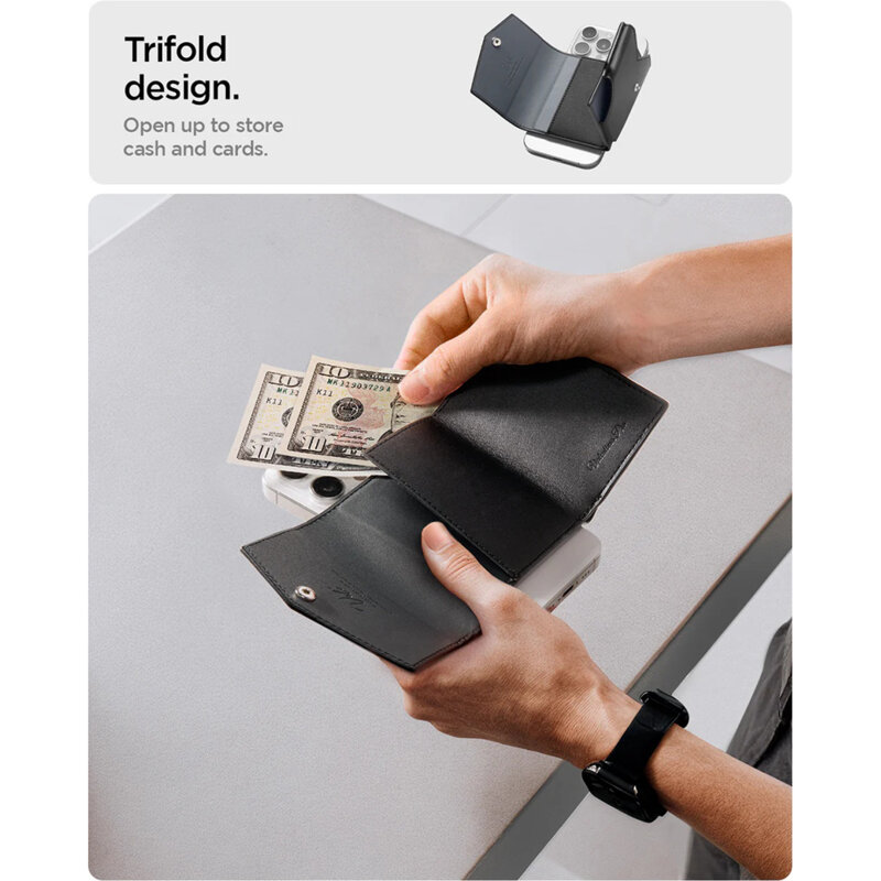 Portofel magnetic MagSafe 3 carduri, universal Spigen, negru
