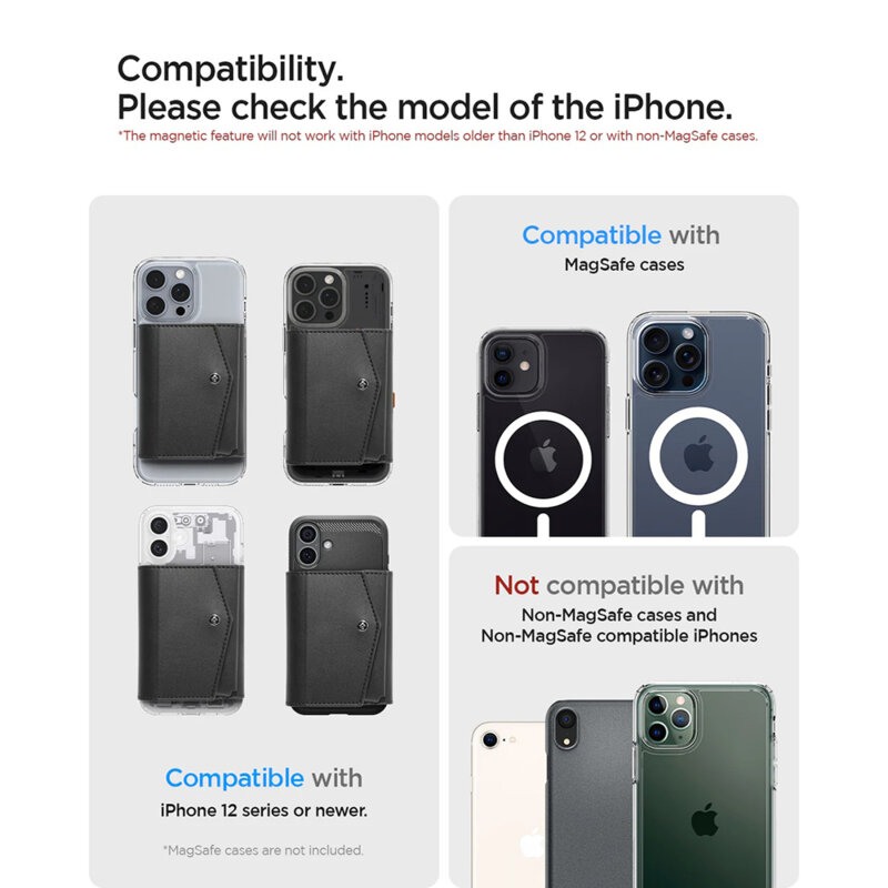 Portofel magnetic MagSafe 3 carduri, universal Spigen, negru