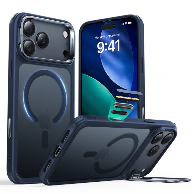 Husa iPhone 17 Pro Max ESR Classic Hybrid HaloLock Kickstand, bleu