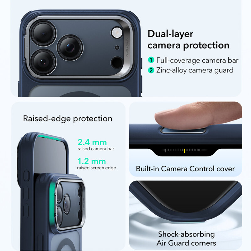 Husa iPhone 17 Pro Max ESR Classic Hybrid HaloLock Kickstand, bleu