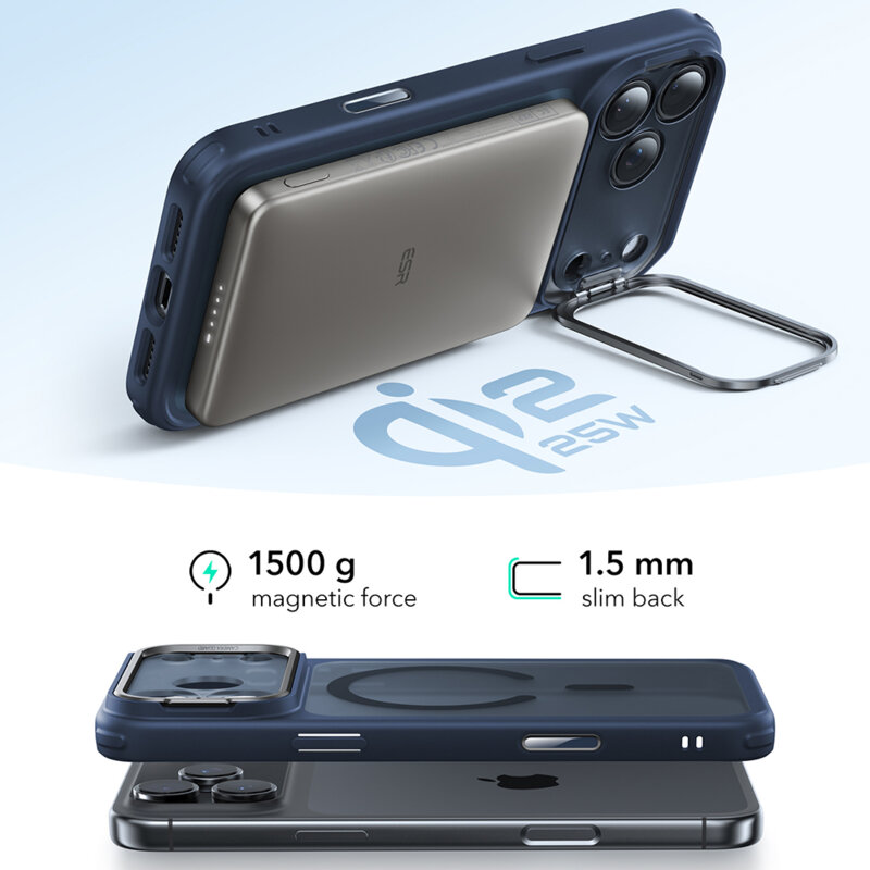 Husa iPhone 17 Pro ESR Classic Hybrid HaloLock Kickstand, bleu