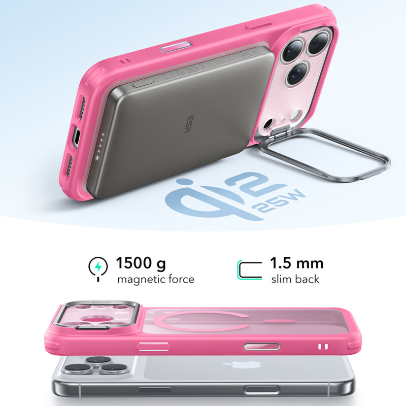 Husa iPhone 17 Pro ESR Classic Hybrid HaloLock Kickstand, roz