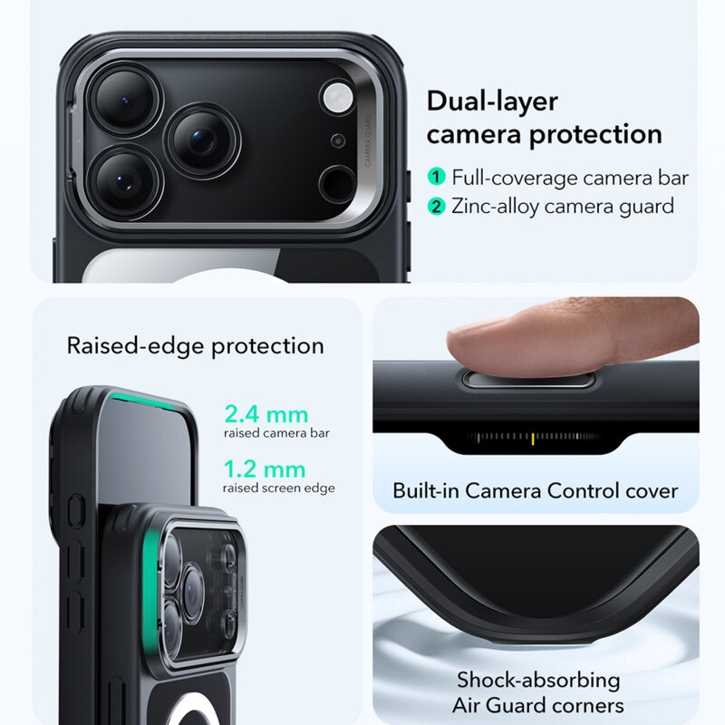 Husa iPhone 17 Pro ESR Classic Hybrid HaloLock Kickstand, negru/transparenta