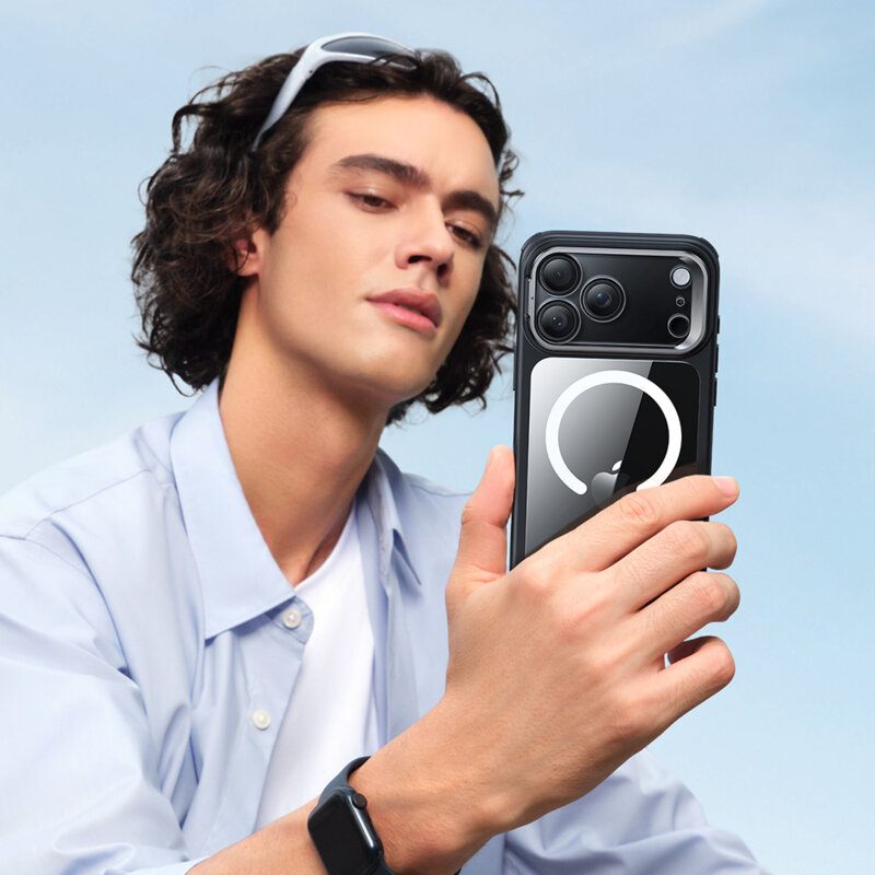 Husa iPhone 17 Pro ESR Classic Hybrid HaloLock Kickstand, negru/transparenta