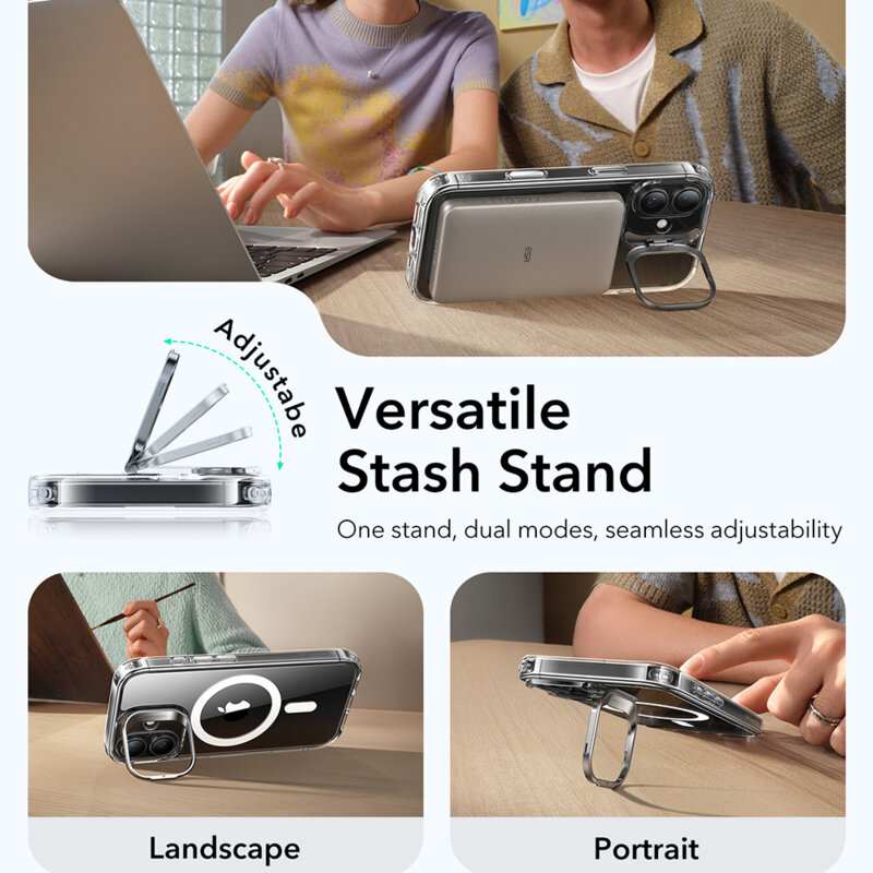 Husa iPhone 17 ESR Classic Hybrid HaloLock Kickstand, transparenta