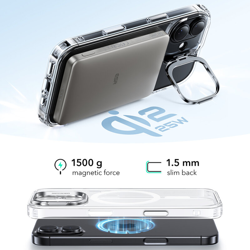 Husa iPhone 17 ESR Classic Hybrid HaloLock Kickstand, transparenta