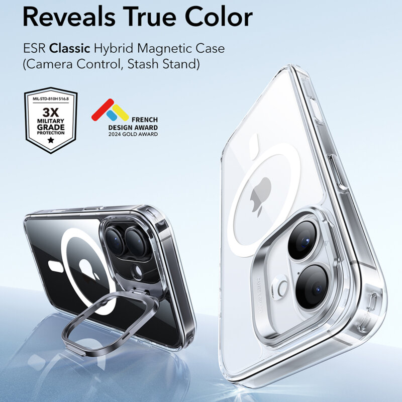 Husa iPhone 17 ESR Classic Hybrid HaloLock Kickstand, transparenta