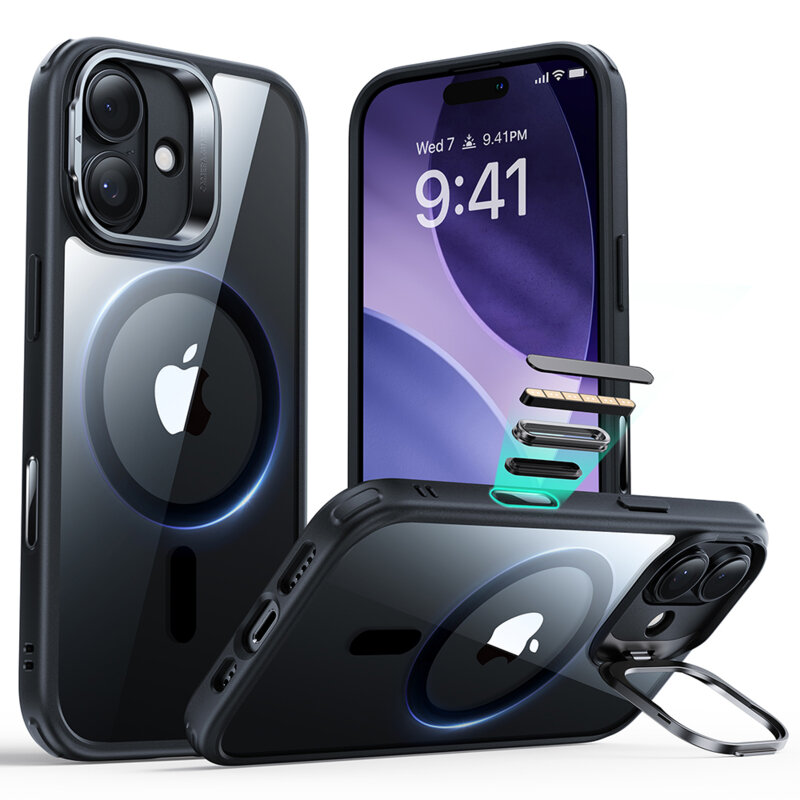 Husa iPhone 17 ESR Classic Hybrid HaloLock Kickstand, negru/transparenta