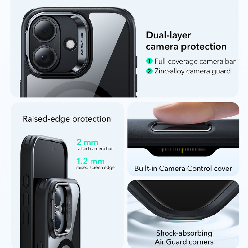 Husa iPhone 17 ESR Classic Hybrid HaloLock Kickstand, negru/transparenta