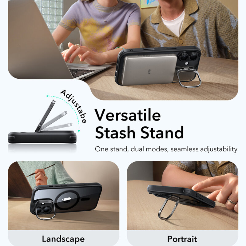 Husa iPhone 17 ESR Classic Hybrid HaloLock Kickstand, negru/transparenta