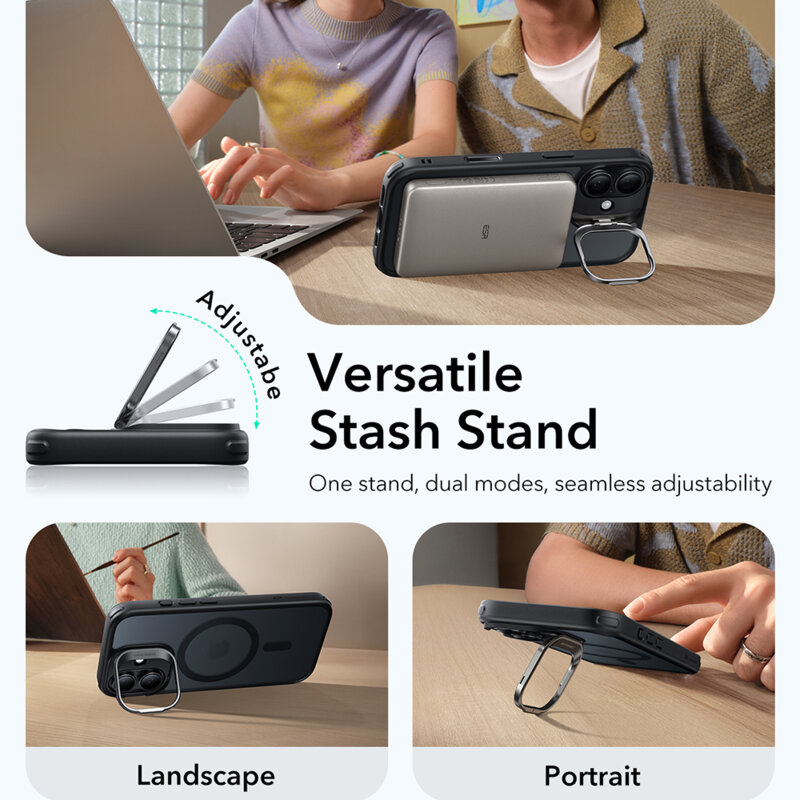 Husa iPhone 17 ESR Classic Hybrid HaloLock Kickstand, negru frost