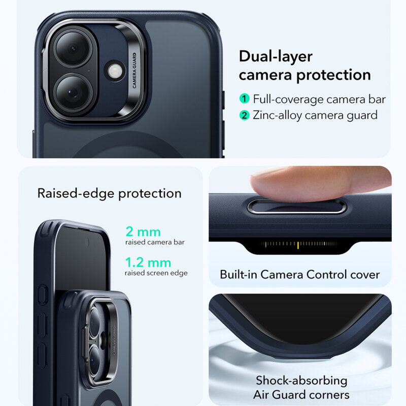 Husa iPhone 17 ESR Classic Hybrid HaloLock Kickstand, bleu