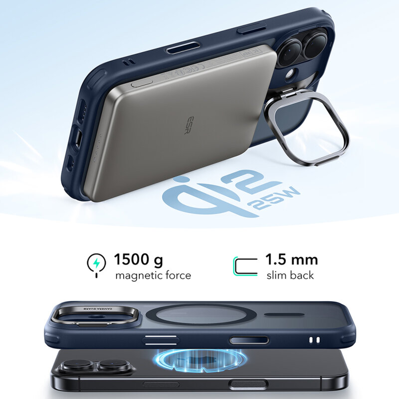 Husa iPhone 17 ESR Classic Hybrid HaloLock Kickstand, bleu