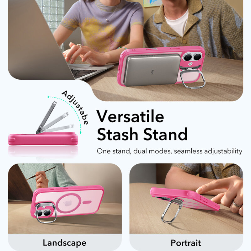 Husa iPhone 17 ESR Classic Hybrid HaloLock Kickstand, roz