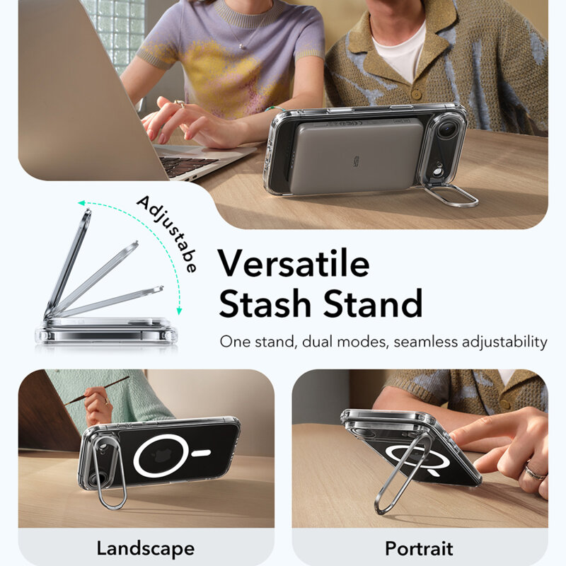 Husa iPhone 17 Air ESR Classic Hybrid HaloLock Kickstand, transparenta