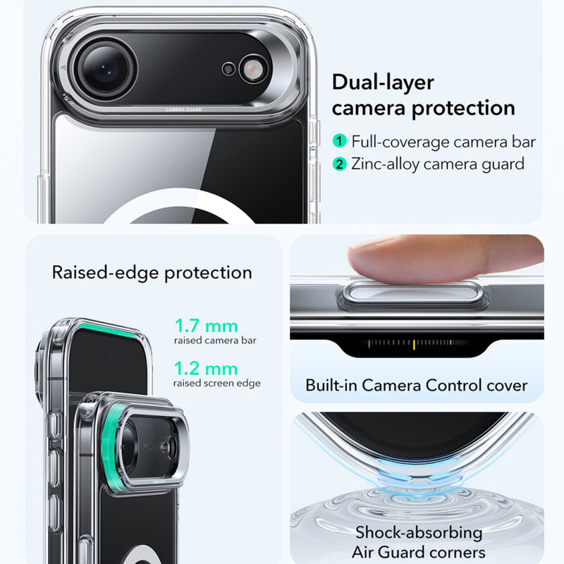 Husa iPhone 17 Air ESR Classic Hybrid HaloLock Kickstand, transparenta