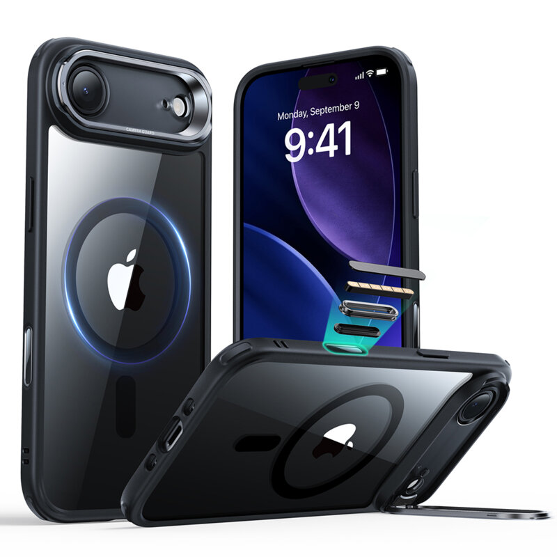 Husa iPhone 17 Air ESR Classic Hybrid HaloLock Kickstand, negru/transparenta
