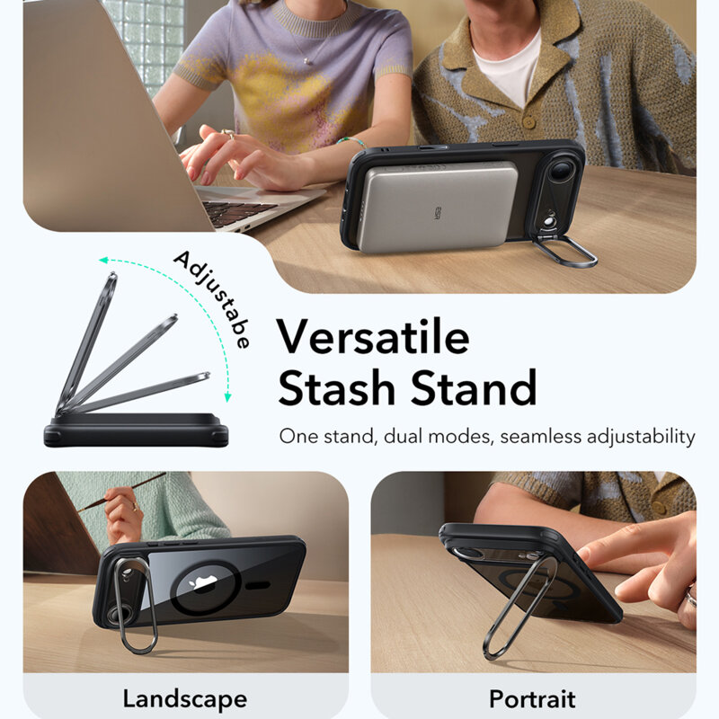Husa iPhone 17 Air ESR Classic Hybrid HaloLock Kickstand, negru/transparenta