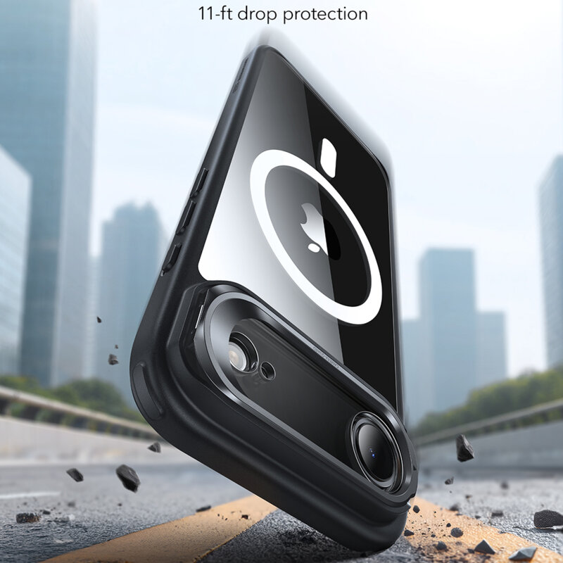 Husa iPhone 17 Air ESR Classic Hybrid HaloLock Kickstand, negru/transparenta