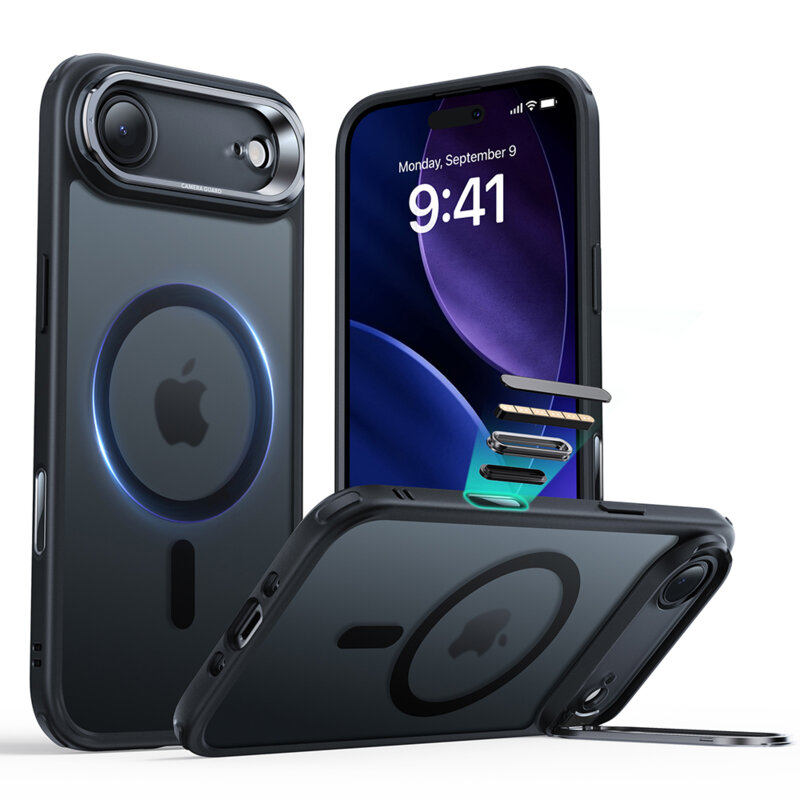 Husa iPhone 17 Air ESR Classic Hybrid HaloLock Kickstand, negru frost