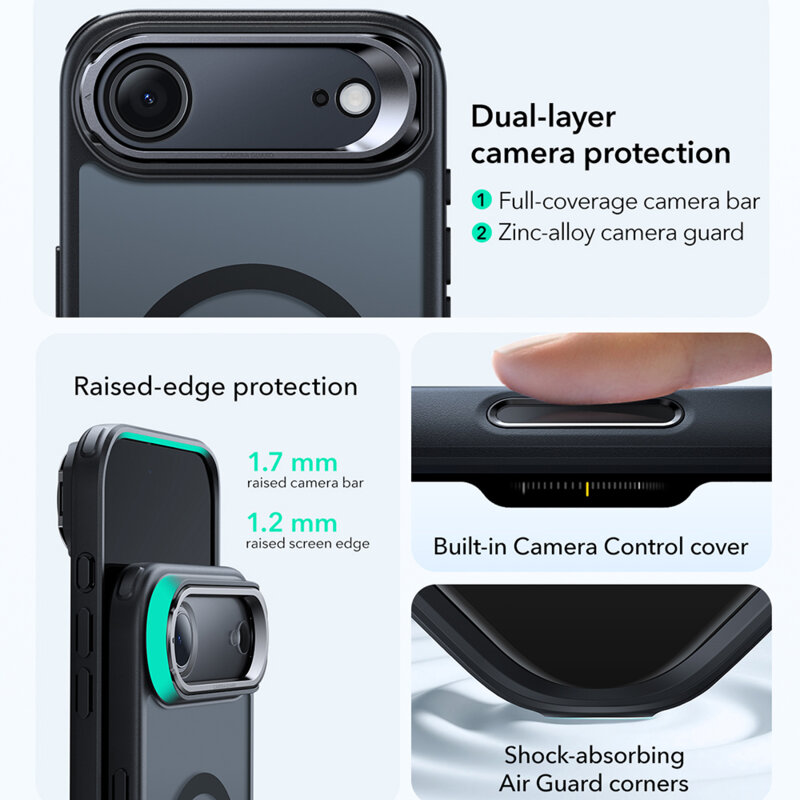 Husa iPhone 17 Air ESR Classic Hybrid HaloLock Kickstand, negru frost