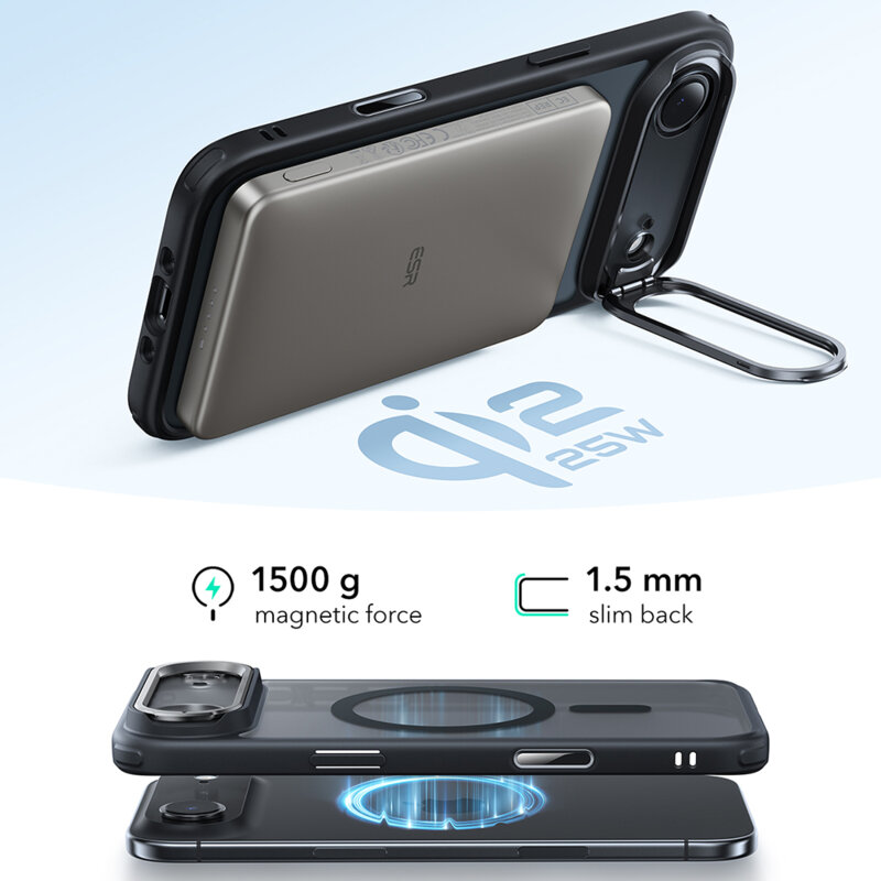 Husa iPhone 17 Air ESR Classic Hybrid HaloLock Kickstand, negru frost