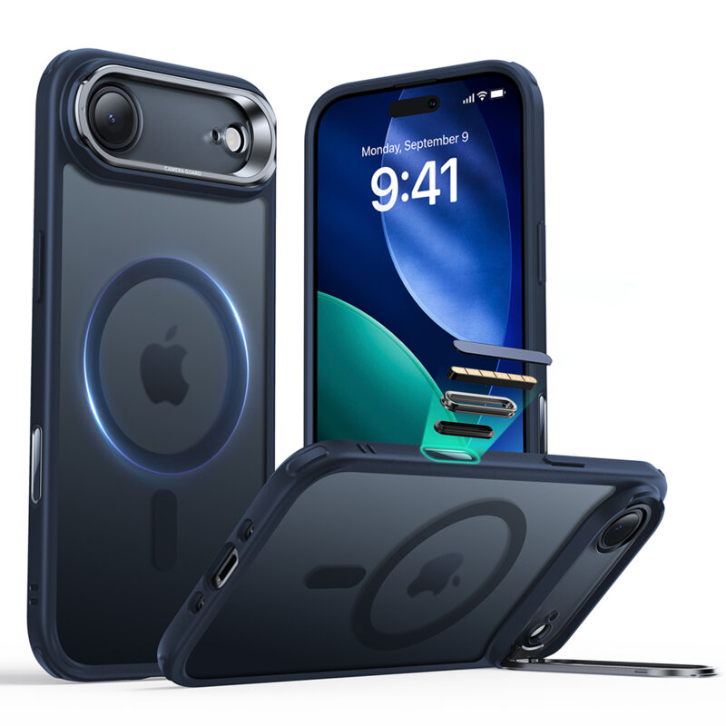 Husa iPhone 17 Air ESR Classic Hybrid HaloLock Kickstand, bleu