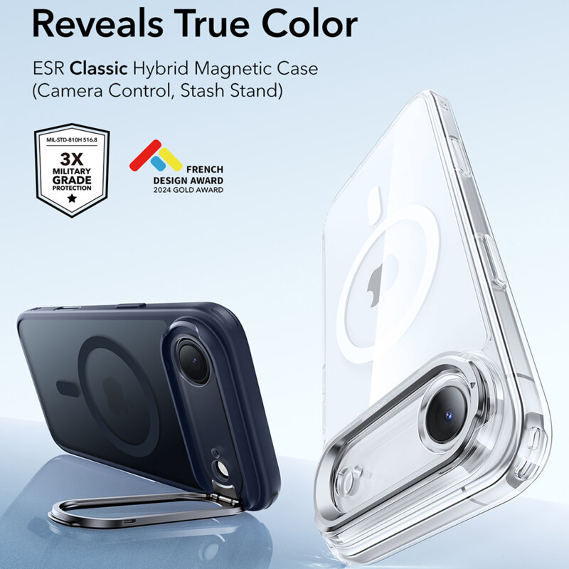 Husa iPhone 17 Air ESR Classic Hybrid HaloLock Kickstand, bleu