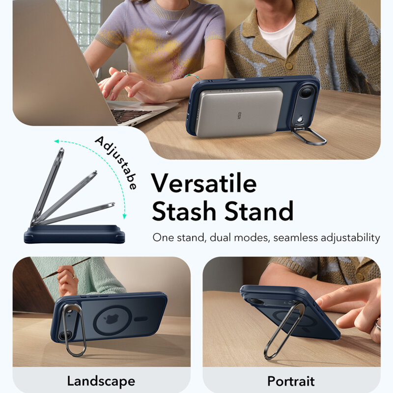 Husa iPhone 17 Air ESR Classic Hybrid HaloLock Kickstand, bleu