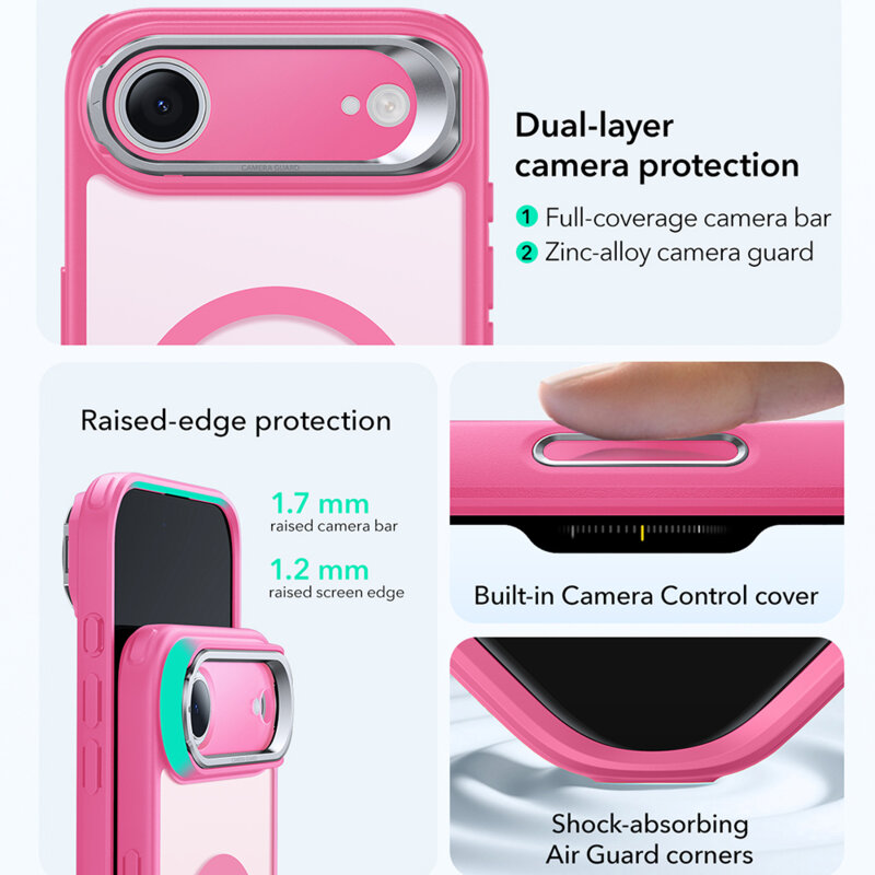 Husa iPhone 17 Air ESR Classic Hybrid HaloLock Kickstand, roz