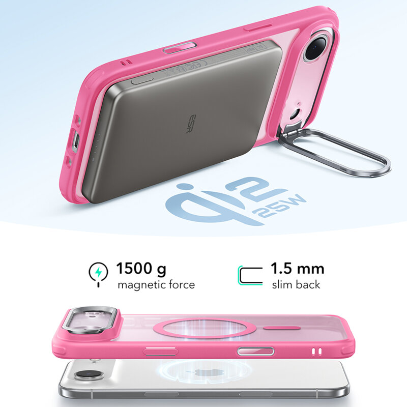 Husa iPhone 17 Air ESR Classic Hybrid HaloLock Kickstand, roz