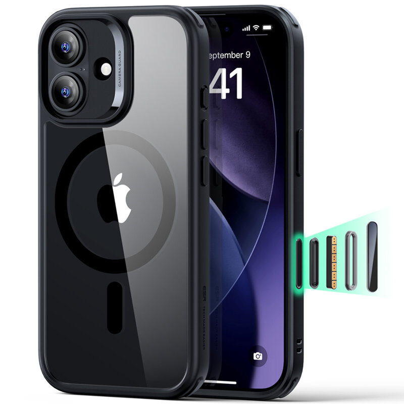 Husa iPhone 17 ESR Classic Hybrid HaloLock, negru/transparenta