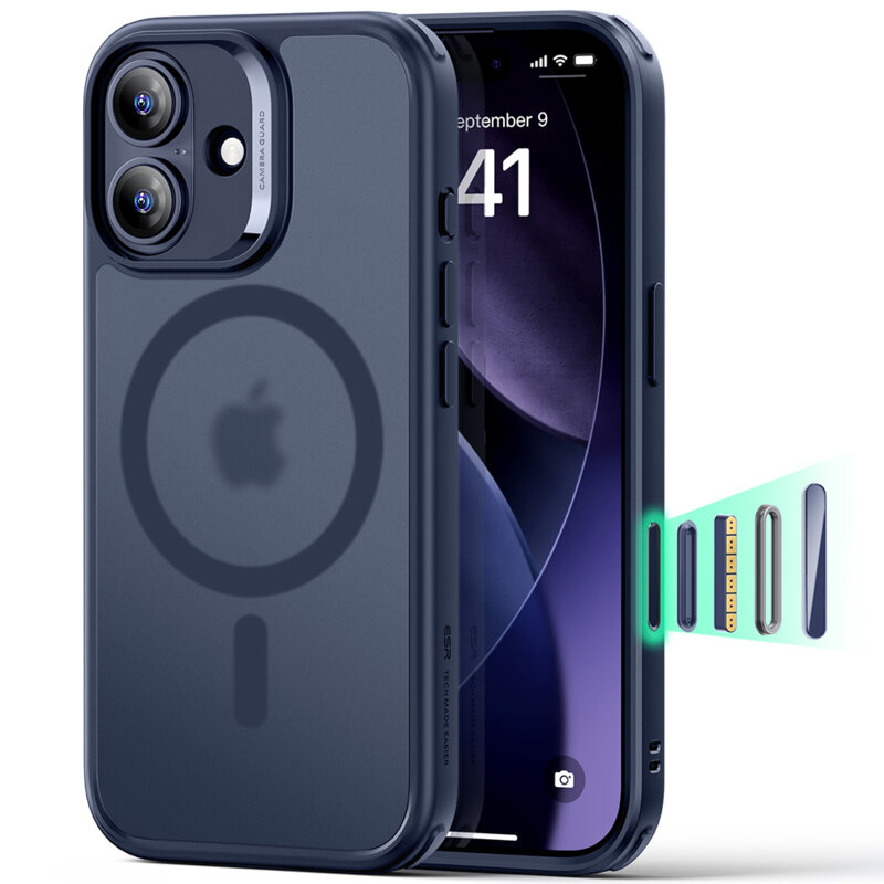 Husa iPhone 17 ESR Classic Hybrid HaloLock, bleu