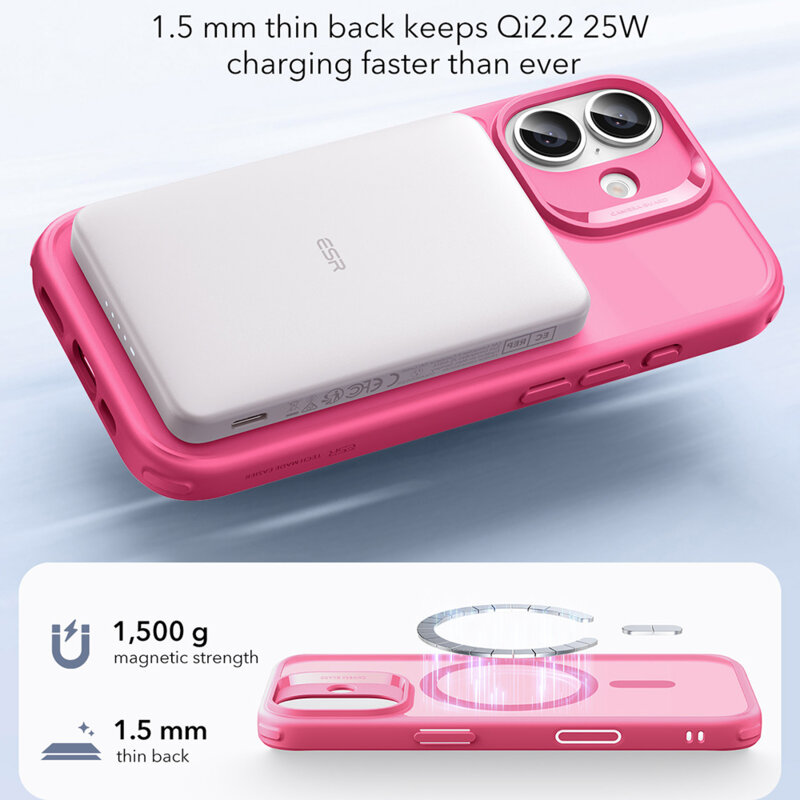 Husa iPhone 17 ESR Classic Hybrid HaloLock, roz