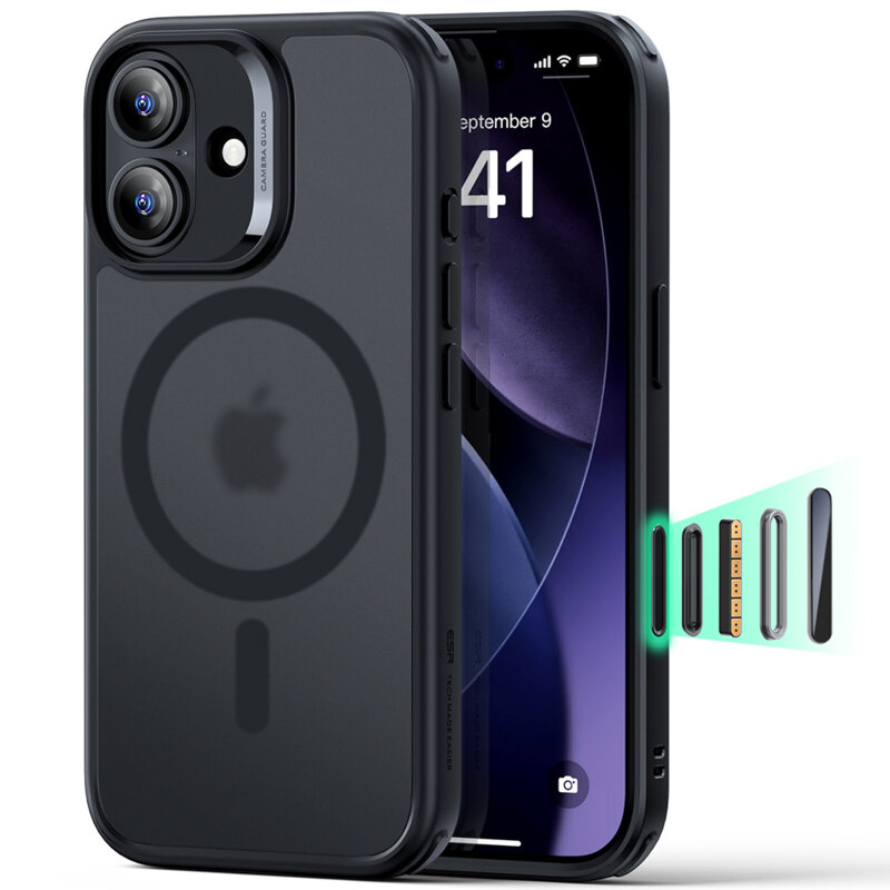 Husa iPhone 17 ESR Classic Hybrid HaloLock, negru frost
