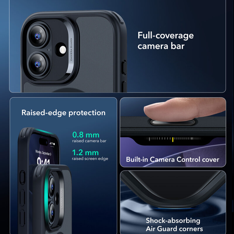 Husa iPhone 17 ESR Classic Hybrid HaloLock, negru frost