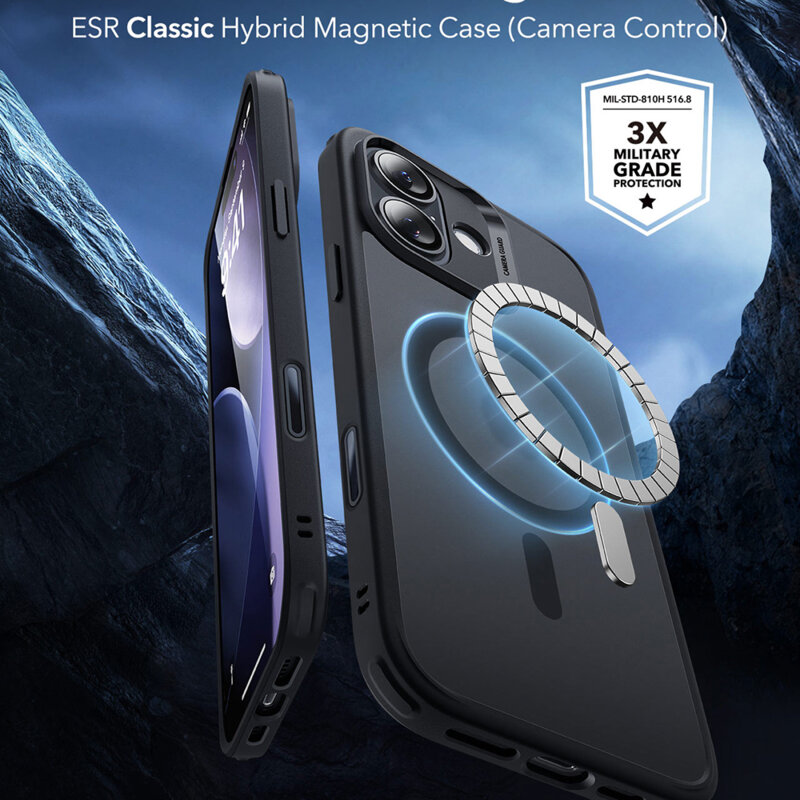Husa iPhone 17 ESR Classic Hybrid HaloLock, negru frost