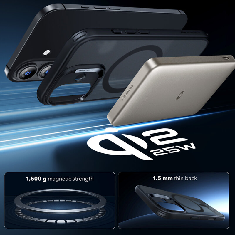 Husa iPhone 17 ESR Classic Hybrid HaloLock, negru frost