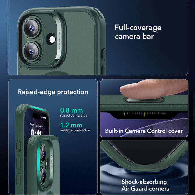 Husa iPhone 17 ESR Classic Hybrid HaloLock, verde